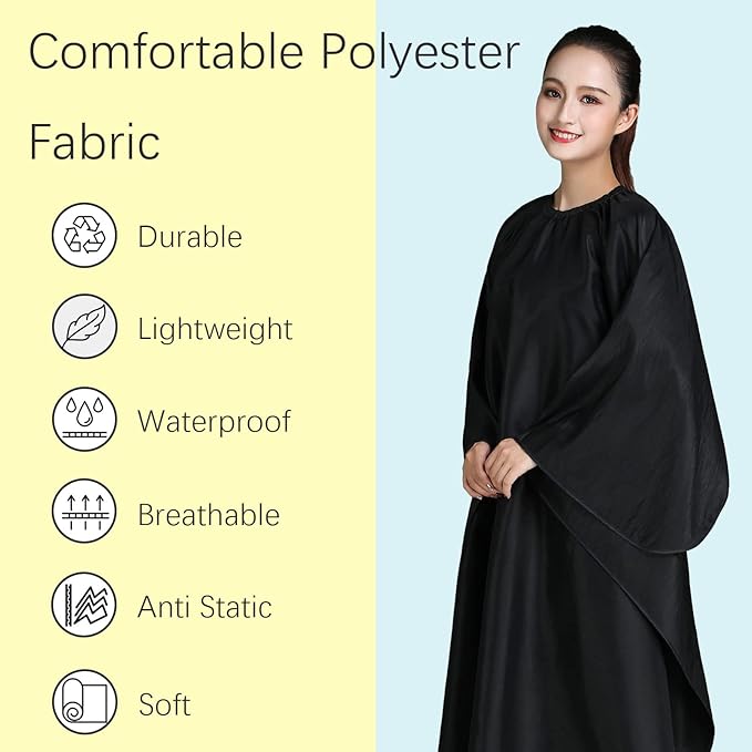 Barber Cape, Professional Hair Cutting Cape with Adjustable Metal Clip, Waterproof Haircut Salon Supplies for Hairdresser Styling & Home - 55 x 63 inches (Black)