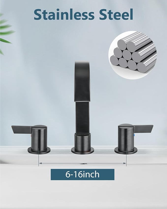 Aolemi Bathroom Faucets 3 Hole,8 Inch Widespread Waterfall Bathroom Sink Faucet,2 Handles Vanity Faucet with Pop-up Drain and Supply Hose,Oil Rubbed Bronze