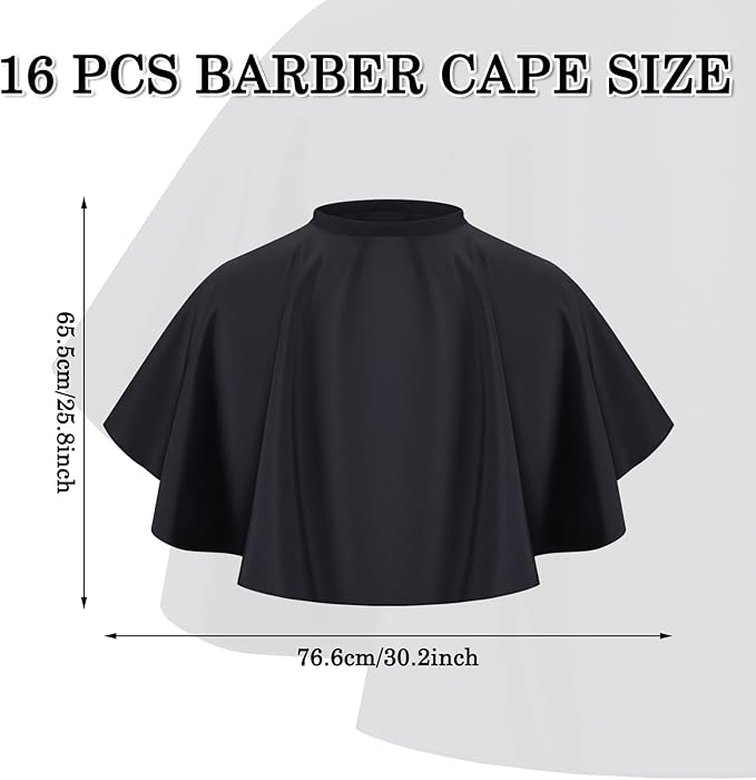 Wesiti 16 Pcs Short Makeup Cape for Women Men Black Waterproof Nylon Hair Cutting Cape, Salon Hair Apron Beard Shorty Smock for Clients Lightweight Makeup Bib for Artist Beautician