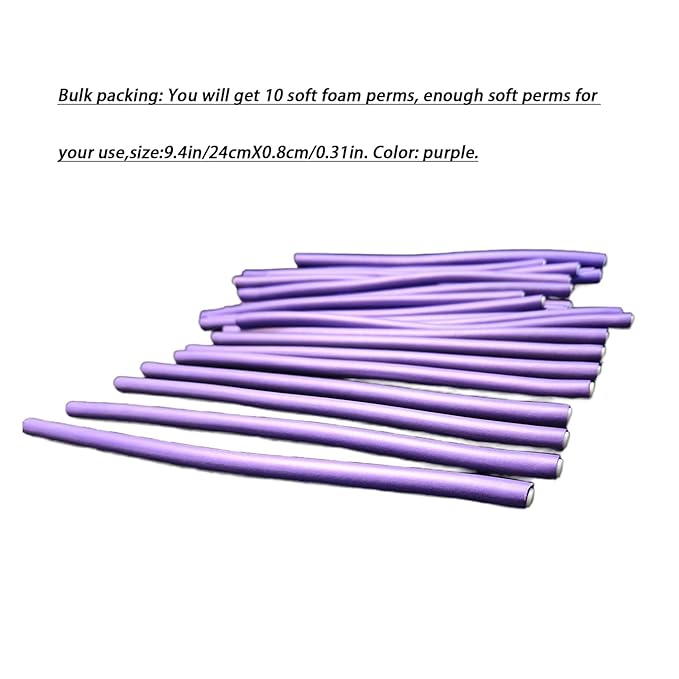 10 Pcs 9.45'' Purple Flexible Curling Rods Twist Foam Hair Rollers Soft Foam No Heat Hair Rods Rollers Curler for Women with Long and Short Hair (Purple, 0.31 x 9.45in)