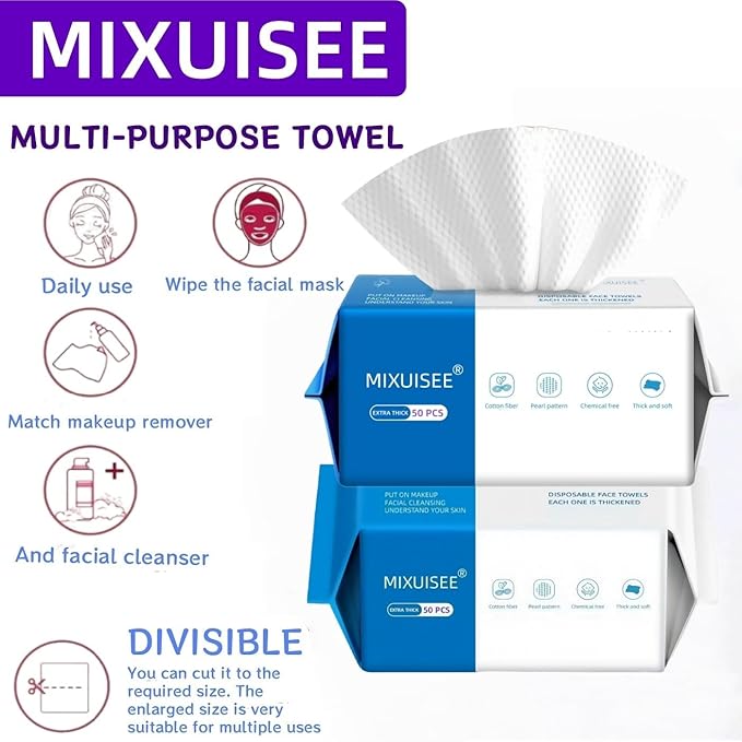MIXUISEE◆thick and soft Face Towels.Disposable face towel.100% Cotton facial cloths.Super thick 150%. Suitable for makeup removal and cleansing.and applicable to sensitive skin(Extra thick 300 pieces)