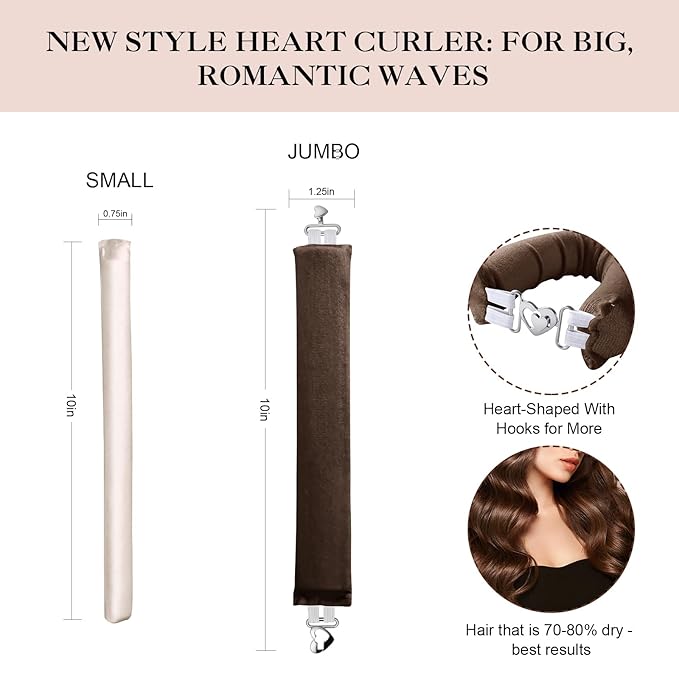 Heatless Curls Overnight Set - 8PCS Jumbo Velvet Hair Rollers to Sleep In, No-Damage Flexi Rods for Beautiful, Effortless Curls and Waves for Women