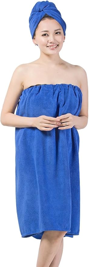 FakeFace Women Absorbent Microfiber Bath Towel Body Wrap Set Gym Spa Robe Dry Hair Cap Beach Pool Shower Dress Towel Cover up