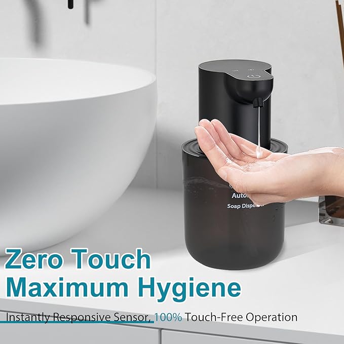Automatic Soap Dispenser for Kitchen Sink - Wall-Mount & Countertop: 4-Level Adjustable, 13.5oz Clear Plastic IPX5 Rechargeable, Suitable for Kitchen Sink & Bathroom (Black)
