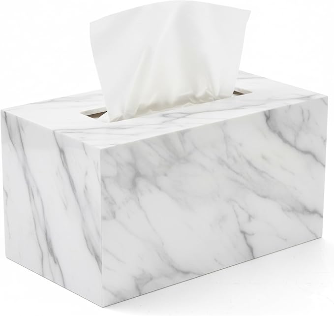 Tissue Box Cover Rectangle - Tissue Box Holder Rectangular - Compatible with Kleenex - Acrylic Marble Bathroom Accessories Decor