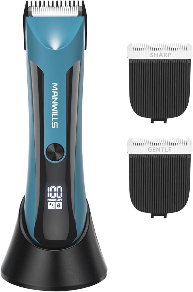 Body Hair Trimmer Men - Body Groomer, Groin Hair Trimmer for Men Waterproof Wet/Dry Use, Electric Ball Trimmer/Shaver with Charging Dock, Male Hygiene Razor, Mens Grooming Kit