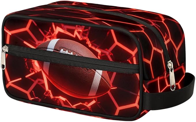 Futuristic Style American Football Toiletry Bag for Men Women, Cosmetic Makeup Bag with Handle, Travel Shaving Kit Organizer, Waterproof Portable Wash Bag for Gym Vacation Camping Sports