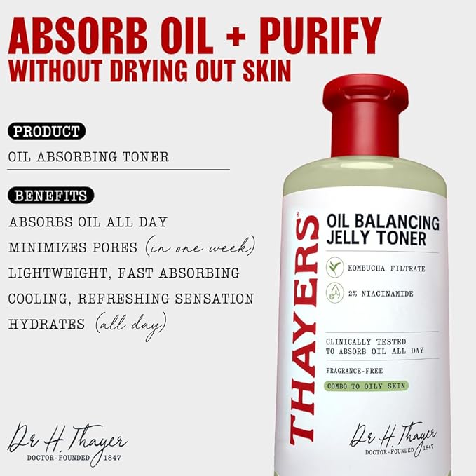 Thayers Oil Balancing and Cooling Jelly Toner, Pore Reducing Facial Toner That Mattifies and Hydrates, Skin Care for Combination to Oily Skin, 12 Fl Oz
