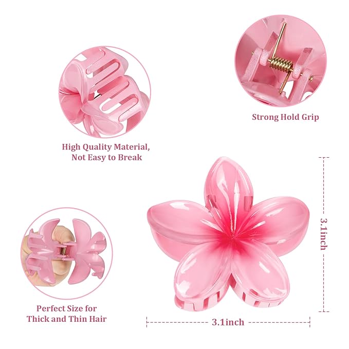 6 Pack Hawaiian Flower Hair Claw Clips for Women, Hibiscus Floral Claw Clips for Thick or Thin Hair, Cute Summer Accessories