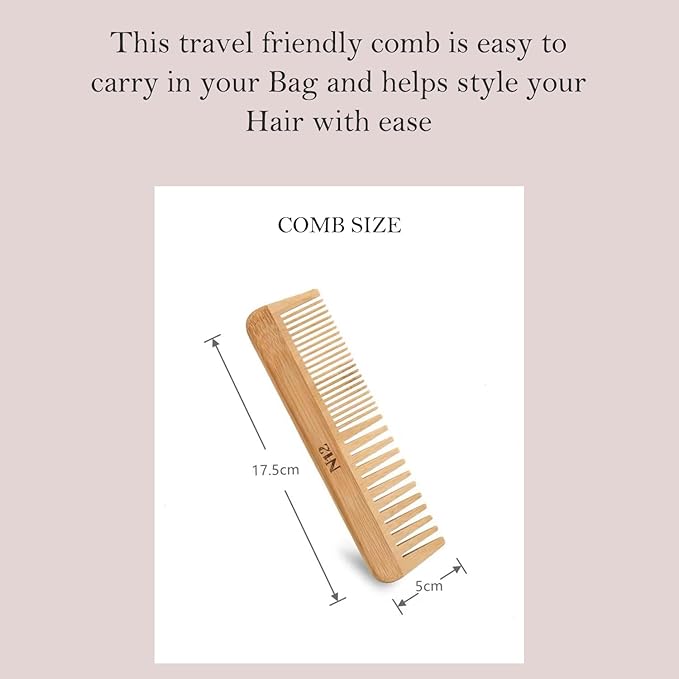 N12 Set of 3 Handmade Natural Bamboo Wooden Comb with Fine Wide Tooth, 17.5 cm - Eco-Friendly Anti-Frizz Detangler for Straight, Wavy, Curly Hair of Women, Men, Wood Birth Comb for Labour Pain