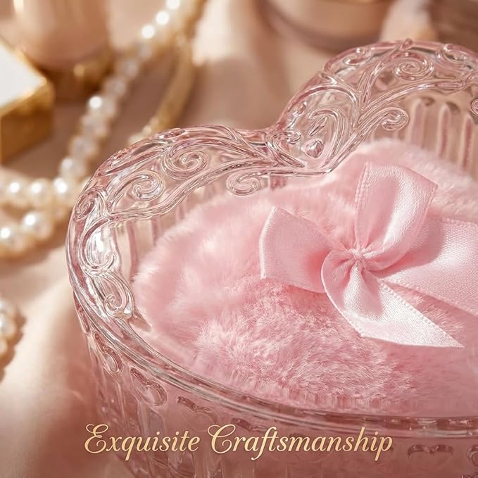 Body Powder Puff and Container, Soft Powder Puff,Glass Box for Dust Puff,Powder Puff for Body Powder,Powder Puff Wet Dry Makeup,Powder Applicator With Case for Dusting Powder (pink)