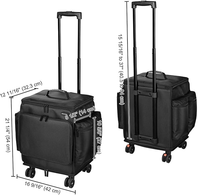 BYOOTIQUE 2in1 Soft Sided Rolling Makeup Train Case Travel Backpack For Hair Stylist Tools Curling Iron Straightener Salon Barber Shop, Black