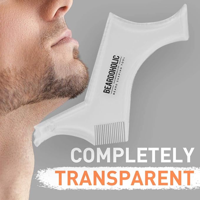 Beardoholic Beard Shaping Tool – 9-in-1 Completely Transparent Design – Achieve Perfectly Precise Lines and Any Beard Shape – Lineup Pencil, Built-In Comb and Trimming Scissors for Maximum Accuracy