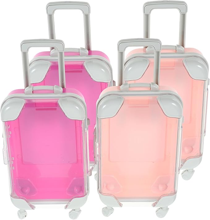 4pcs False Eyelash Storage Case Mini Suitcase Lashes Organizer with Rolling Lash Box for Travel and Daily Makeup, Pink and Rose Red Compact Eyelash Holder