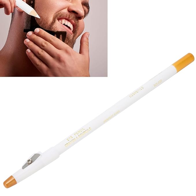 Beard Pencil, Premium Barber Pencil Beard Shaper with Built in Sharpener Hairline Razor Trace Pencils Beard Beard and Hairline, Professional Shaping Tool for Men (White)