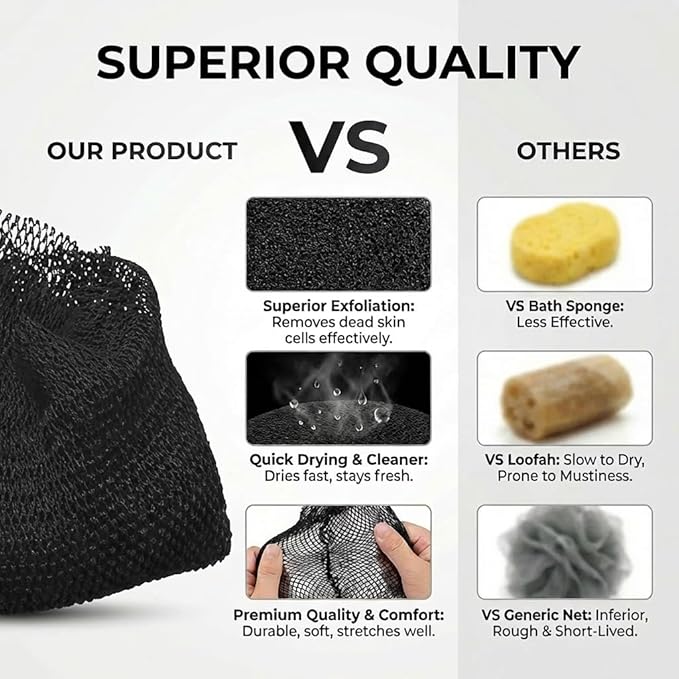 African Net Sponge, Exfoliating Body Scrubber, Soft Satin Silk Bonnet for Men Women Hair Bonnet for Sleeping, Double Layer Silk Sleep Cap, Black, HomeyVenture