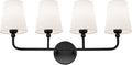 Bathroom Light Fixtures, 4 Light Matte Black Vanity Lights with Flared White Fabric Shade, 28 Inch Wall Sconce, Modern Sconces Wall Lighting for Hallway Bedroom, VL837-MB-4