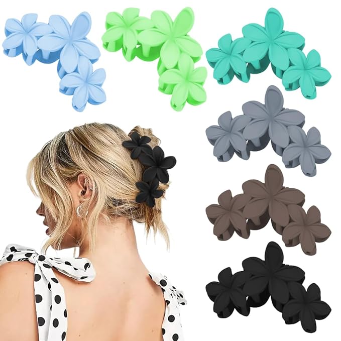 Ahoney 6PCS Flower Hair Clips for Women Strong Hold Nonslip, Big Flower Claw Clip for Thick Hair, Hawaiian Hibiscus Cute Hair Clips Beach Hair Accessories for Women Girls 12