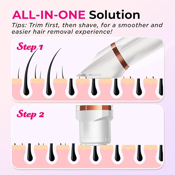 Bikini Trimmer for Women Pubic Hair: 2 in 1 Electric Razors for Women - Rechargeable Electric Shaver - IPX7 Waterproof Lady Shaver for Travel & Shower Use in Summer (White)