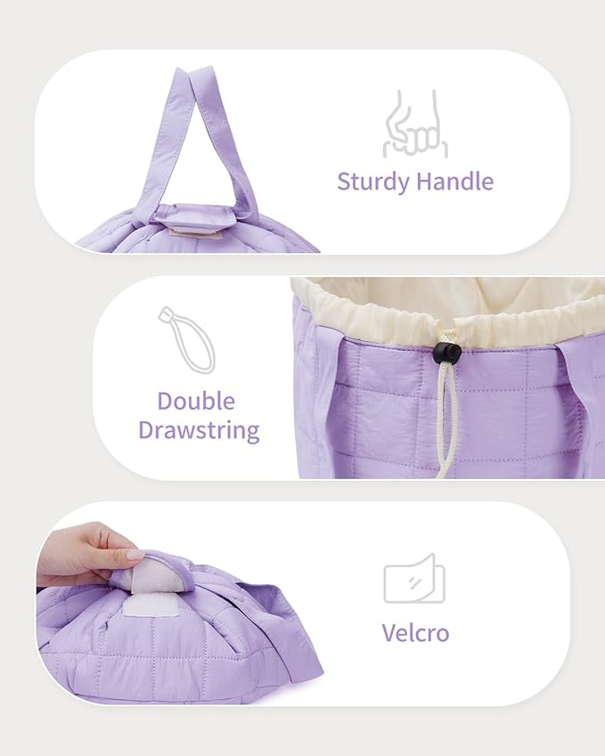 Narwey Quilted Drawstring Makeup Bag, Large Cosmetic Bag Cute Make up Bags Toiletry Bag Travel Bags for Toiletries Organizer for Women Gift for Teen Girls (Purple) (Patent)
