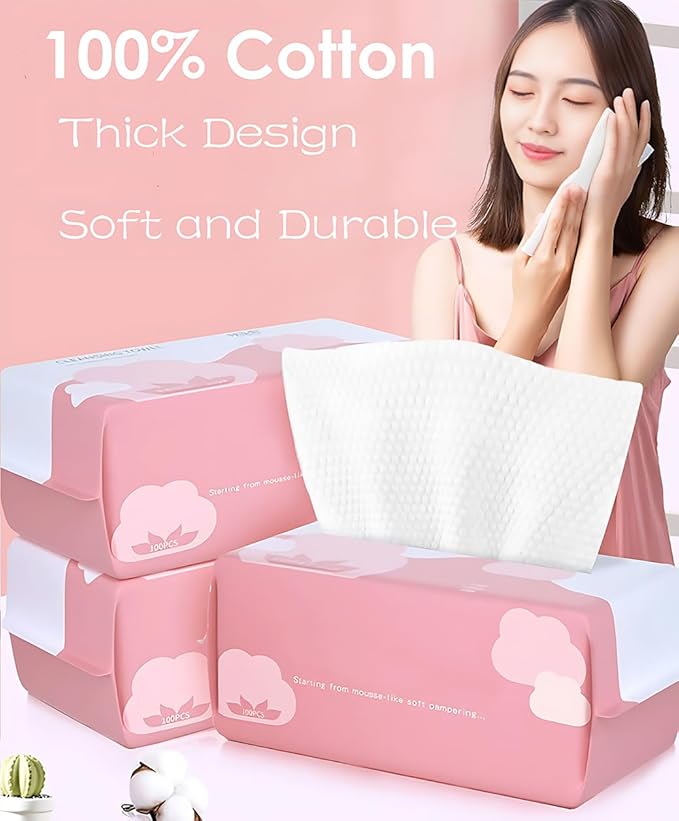 Disposable Face Towel Face Cloths for Washing Soft Cotton Dry Wipes Facial Cloths Towelettes for Washing and Drying, 400 Count Facial Tissue for Cleansing, Skincare and Makeup Remover