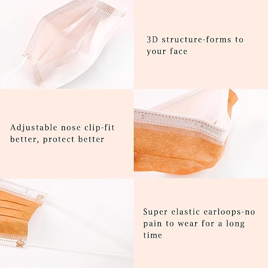 Borje Disposable Face Mask 100 Pcs Face Masks 3 Ply Protection Masks (Tangerine)