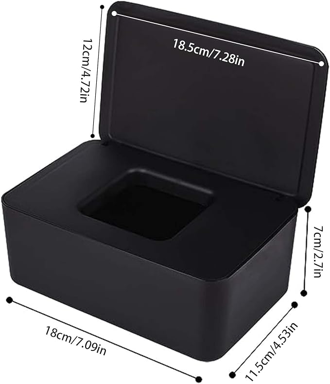 Cuayaes Black Tissue Box Cover, Refillable Baby Wipes Dispenser with Sealed Lid, Modern Desktop Tissue Box Holder Napkin Organizer Container for Bathroom Car Office