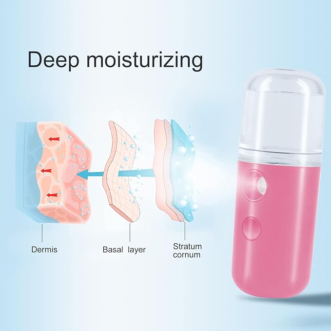 Kingsmile Nano Mist Sprayer, Electric Nano Mister, Portable Face Mister for Eyelash Extensions & Daily Care, Mini Face Humidifier, Facial Mister with 1OZ /30ML Large Capacity Screwing Water Tank Pink