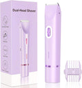 New 2-in-1 Electric Bikini Trimmer for Women - Dual Head Electric Razor,Waterproof Painless Bikini Shaver, Pubic Hair Trimmer for Private Area & Body Hair, Purple