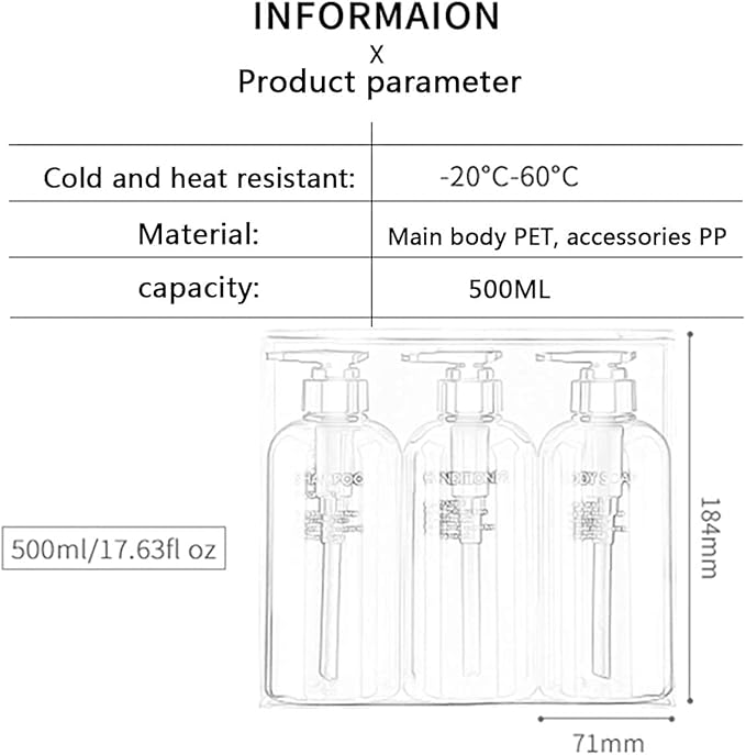 Refillable Shampoo and Conditioner Bottles, 10oz/300ml Shampoo Conditioner Body Wash Dispenser for Hotel Bathroom, 3pcs Plastic Shampoo Bottles with Pump (Blue)