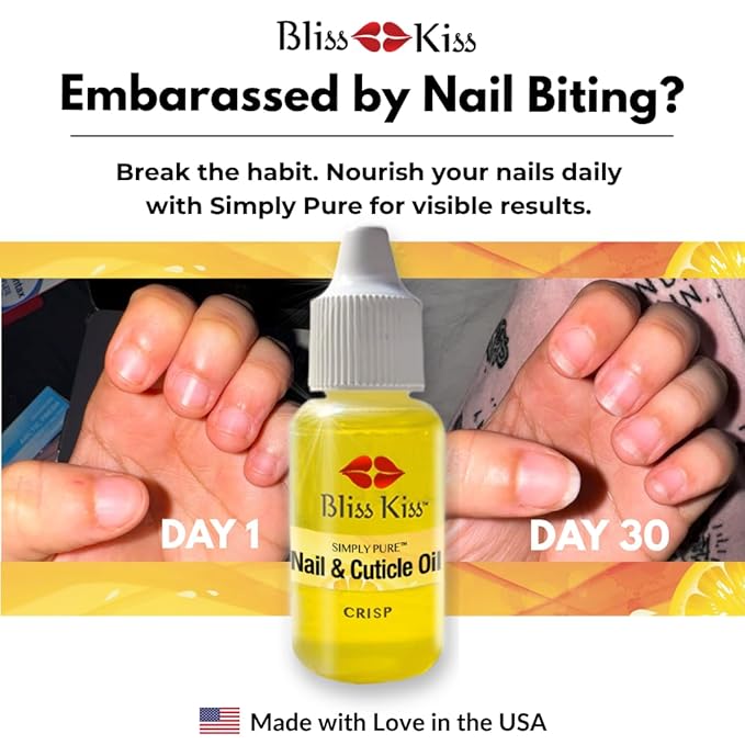 Bliss Kiss | Crisp Fragrance | Nail Oil Cuticle Dropper w/Vitamin E & Jojoba⏤Nail Strengthener Nail Growth Serum for Brittle Peeling Breaking Thin Nails | 0.5oz |