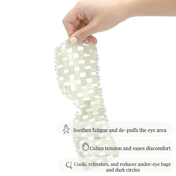 ZOOFOX 2 Pieces Jade Eye Mask, Green Jades Stone Cooling Sleep Eye Masks, Weighted Facial Mask with 100% Real Jade for Hot and Cold Therapy to Eliminate Wrinkles, Puffiness, Irritation and Anti Aging