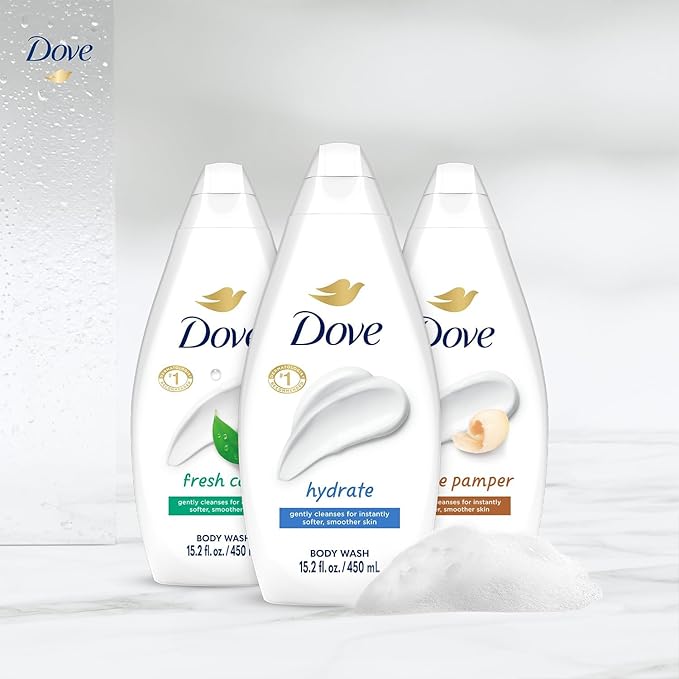 Dove Body Wash Variety 3-Pack – Hydrate, Fresh Care, and Gentle Pamper, 15.22 Oz Ea