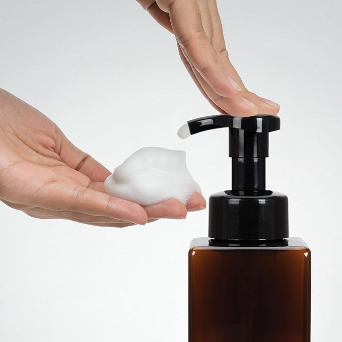 Ginger Lily Farms Foaming Soap Dispenser, Refillable Plastic Pump Bottles for Liquid Hand Soap, 12 oz. Amber Bottle with Black Pump, 2-Pack