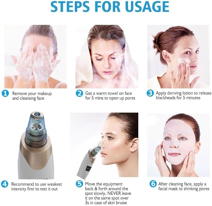 Blackhead Remover Vacuum - Professional Blackhead Extractor for Face with 3 Adjustable Suction Levels, USB Rechargeable Pore Cleaner, and 5 Interchangeable Probes (Off-White)