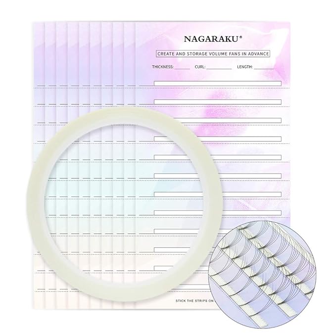 NAGARAKU Eyelash Extension Storage Card Premade Fans Volume Lash Storage 2mm Sticky Strip False Eyelashes Paper Card (20 Sheets with 1 Roll Tape)