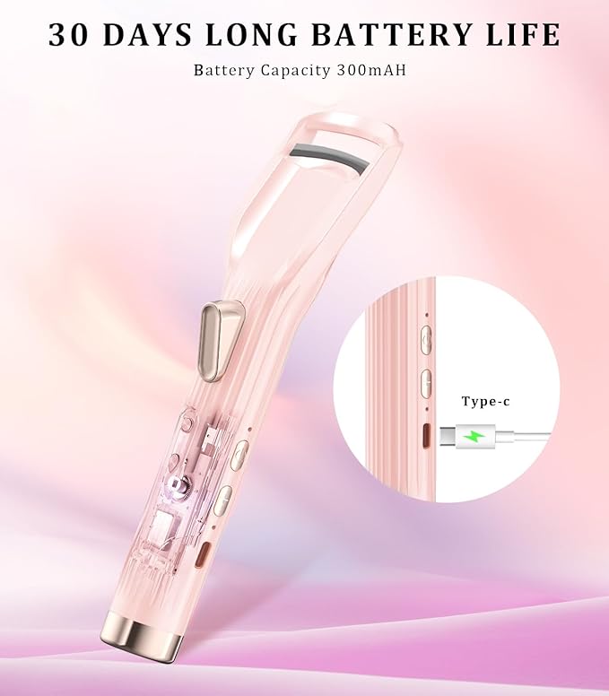 Heated Eyelash Curler Premium PRO - Fast Heat up in 8s - 24 Hours Long Lasting - Rechargeable Electric Eyelash Curler with Type-C, Innovative L Silicone, 2 Heat Modes, Anti-Burn Eyelid, Pink-GB