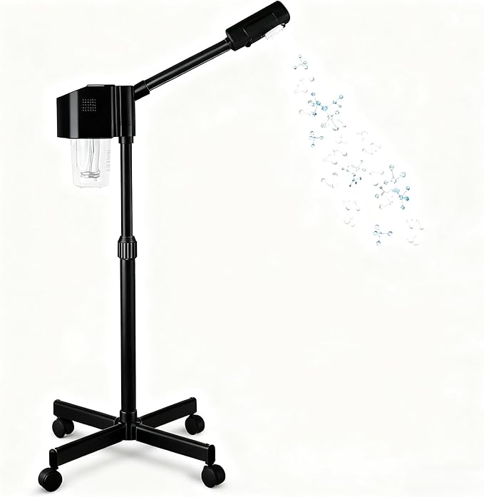 Professional Facial Steamer, Hot Mist Spray, Vaporizador Facial Steamer for Esthetician, Height Adjustable, SPA at Home, Black
