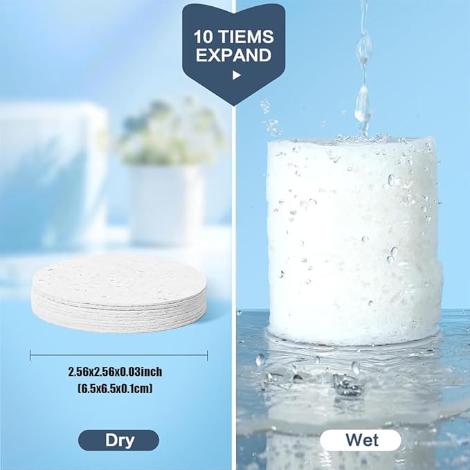 60-Count Compressed Facial Sponges Natural Cellulose - Reusable Professional Face Sponge for Cleansing, Exfoliating & Makeup Removal, Gentle Spa Skincare Tools for Travel Home Bath (White)