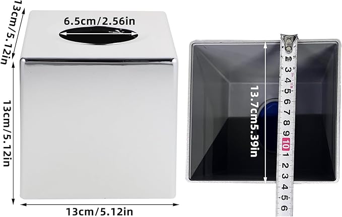 ABS Plastic Square Tissue Box Cover Facial Tissue Holder Silver Square Holder for Bathroom Vanity Countertops Bedroom Dresser Night Stand 5.38X5.38X5.11In Non-Stainless Steel