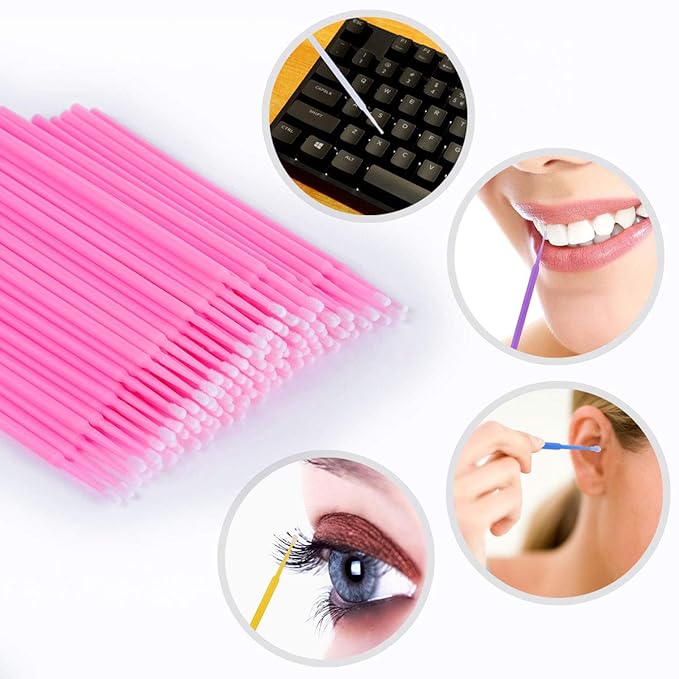 Tbestmax 500 Pcs Disposable Micro Applicator Brush Micro Swabs, Eye Lashes Mascara Wands for Eyelash Extension Pink