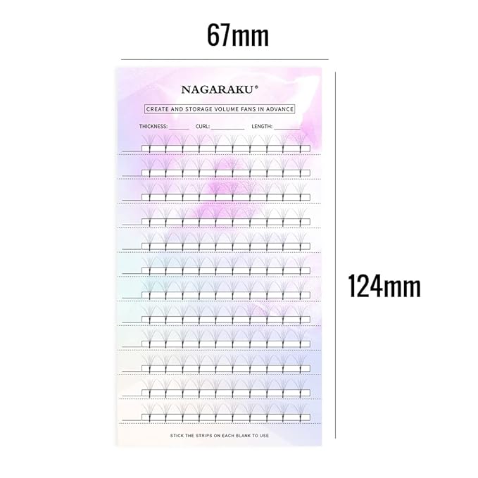 NAGARAKU Eyelash Extension Storage Card Premade Fans Volume Lash Storage 2mm Sticky Strip False Eyelashes Paper Card (20 Sheets with 1 Roll Tape)
