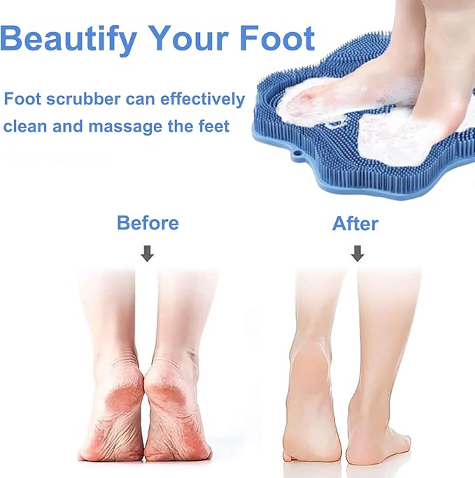 Shower Foot Scrubber, Shower Foot and Back Scrubber with Suction Cups, Shower Silicone Foot Washer for Exfoliating Massage（Blue&Pink）