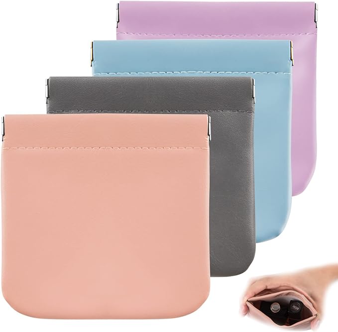CANIPHA 4pcs Lambskin Pocket Cosmetic Bag, Waterproof Portable No Zipper Self-closing Small Makeup Pouch for Women Mini Travel Storage bag for Cosmetics Headphones Jewelry