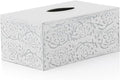 Modern Farmhouse Decorative Tissue Box Holder - Distressed White, Rustic Metal Design for Bathroom