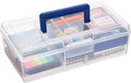 JUXYES Plastic Carry Storage Box with Removable Dividers, Clear Art Craft Supply Storage Bin Sewing Box with Handle Lid, 2 Layers Stationery Storage Case for School/Office Supplies