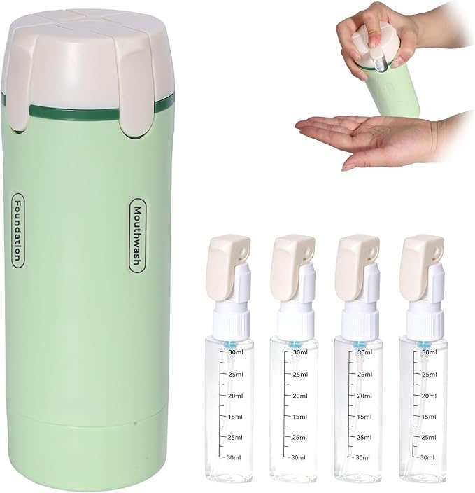 4 in 1 Travel Dispenser, 4 Pack 30ML Travel Bottles for Toiletries, Leak Proof Travel Size Containers, Portable for Shampoo Lotion Conditioner Cream, Green