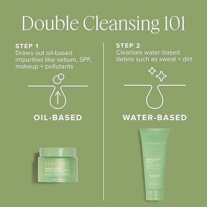 Farmacy Gentle Double Cleanse Skincare Gift Set - Fragrance-Free Gentle Creamy Face Cleanser & Makeup Remover Cleansing Balm - Melts Away Makeup & Helps Promote Healthy Skin (2 Count)