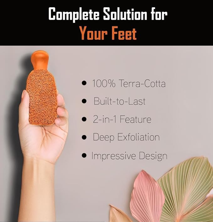 Pumice Stone for Feet - 2-Sided Terra Cotta Foot Scrubber, Professional Exfoliating Clay Stone for Feet Hands Body Care - Pumice Stone for Feet Callus Remover, Brown (Pack of 2)
