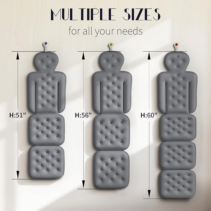 Full Body Bath Pillow for Bathtub, Thick Bathtub Cushion with Laundry Bag, Luxury Tub Pillow for Bath for Headrest Neck and Back Support Gray 60" x 16"